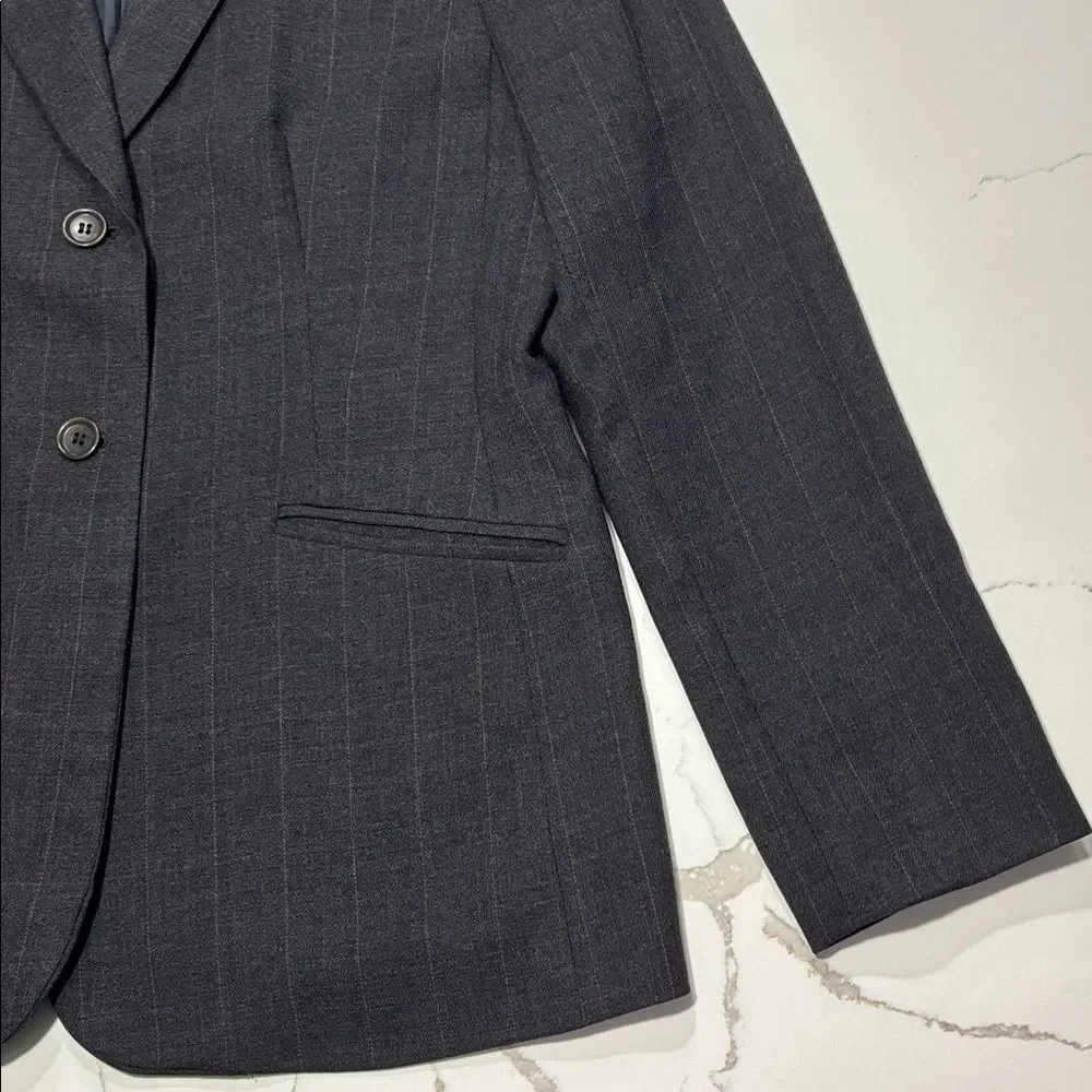 Ann Taylor Women's Wool Blazer Dark Gray Grey Pinstripe Business Jacket Size 6P
